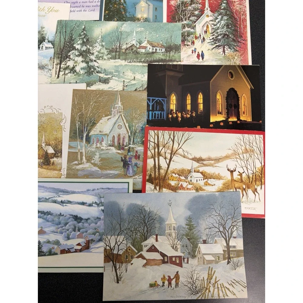 Vintage Christmas Cards Fronts ONLY Churches Cathedrals Scrapbooking Crafts 50+